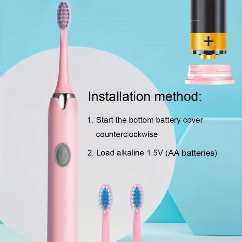 Set includes a battery-powered travel toothbrush, portable toothbrush, and 3 brush heads. Batteries not included.