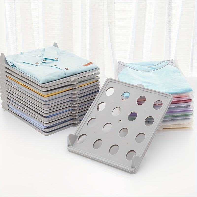 Organize your shirts with ease using this classic style stackable shirt organizer. Made of plastic, this rectangular storage shelf is not waterproof but perfect for storing T-shirts and shirts in your wardrobe. It can also be used as a clothes hanging