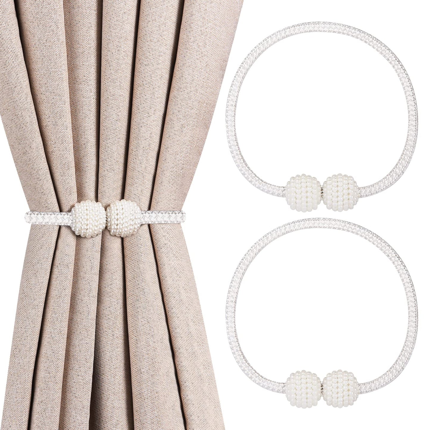 Pearl Magnetic Curtain Buckle Set of 2 - Perfect for Small, Thin, or Sheer Curtains, Offers Convenient Curtain Holdback Solution