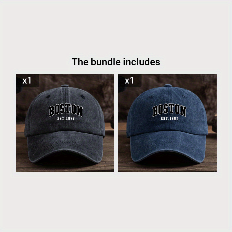 Boston Est. 1997 Unisex Fashion Baseball Cap with Adjustable Curved Brim made of Woven Textile Material, Easy Care, machine washable/dry clean.