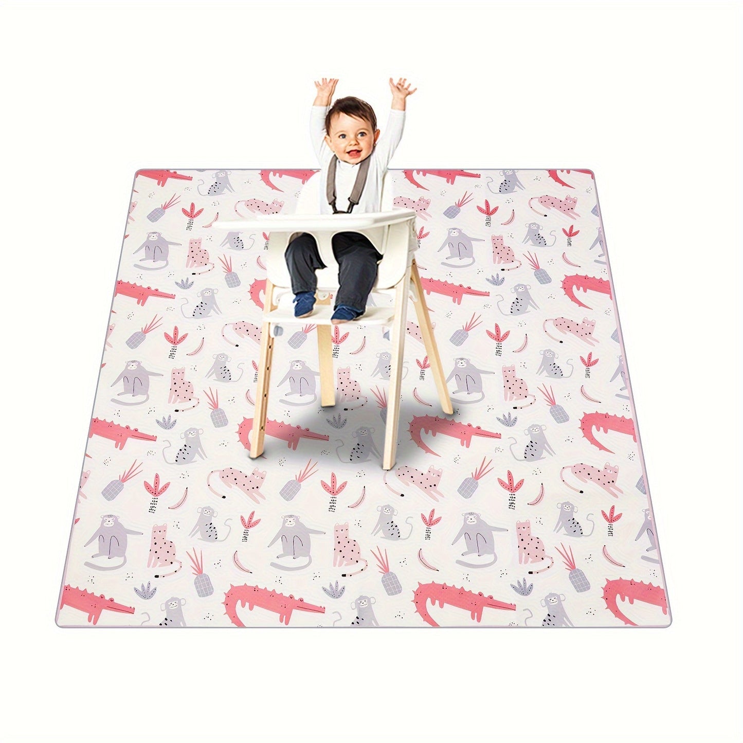 High Chair Mat for Kids, Waterproof and Washable - 129.54cm Square, Anti-Slip Floor Protector featuring Adorable Cartoon Design