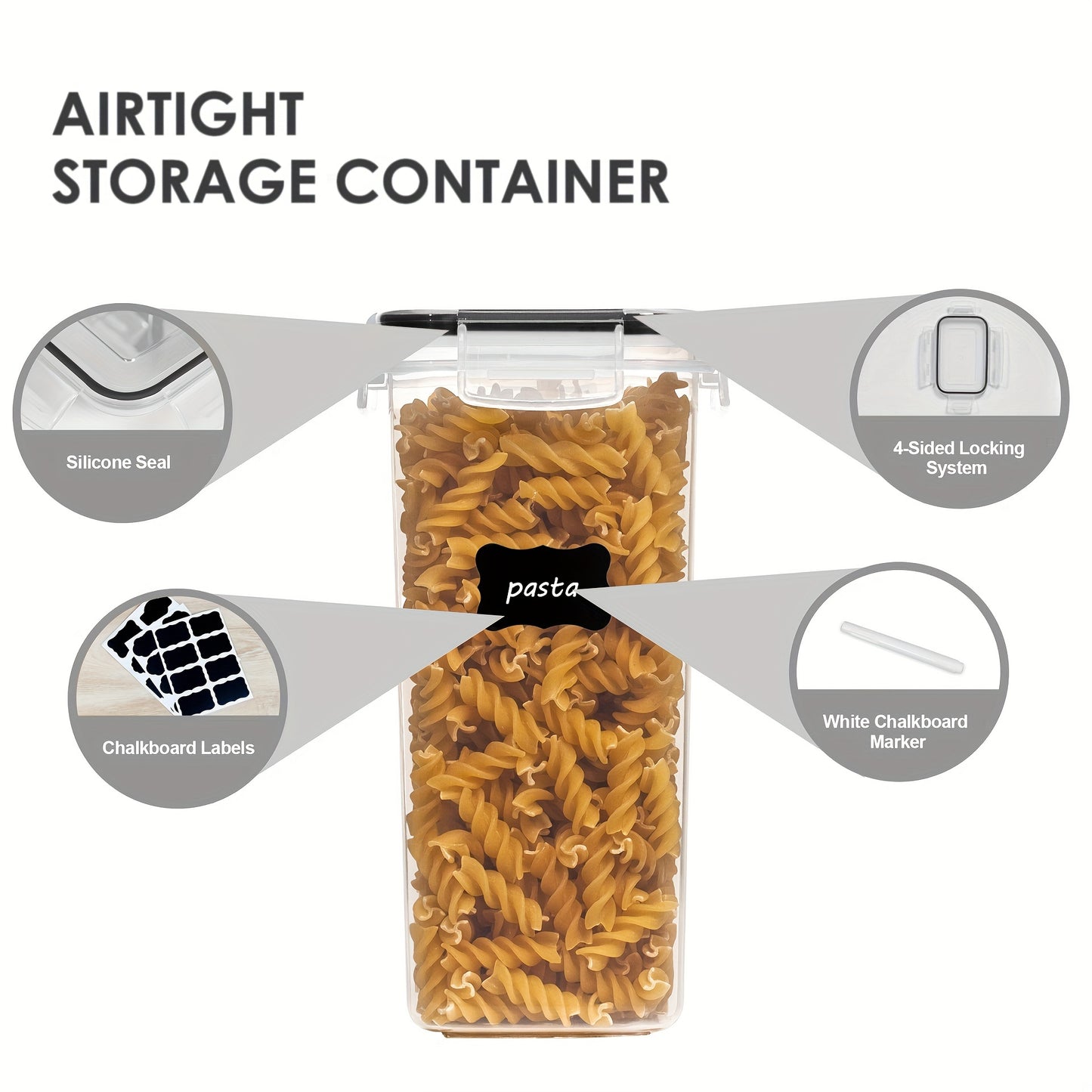 Essential for RVs - 10 Airtight Food Storage Containers with Lids, BPA Free, Dishwasher Safe, Ideal for Sugar, Flour, Baking Supplies. Transparent Plastic with White Labels.