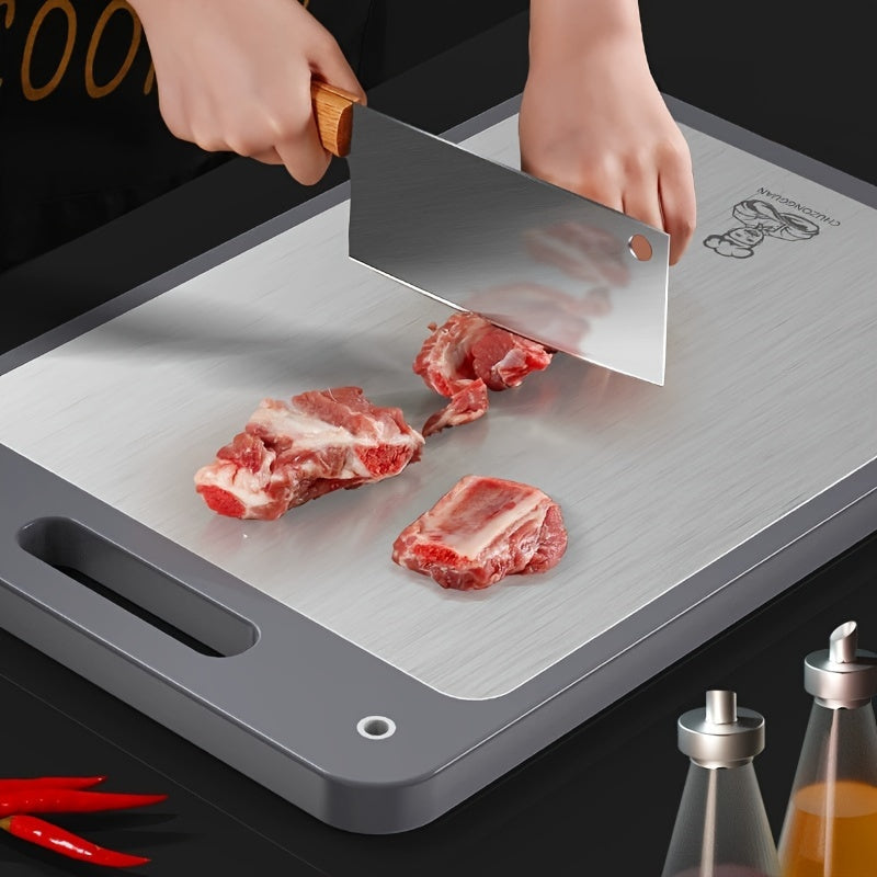 Multi-functional double-sided stainless steel cutting board for the household, which can also be used as a thickened kitchen chopping board, kneading board, rolling board, and multi-purpose board.