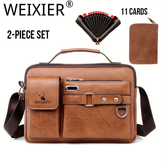 WEIXIER shoulder bag set includes satchel, casual bag, card holder wallet with multi-card slots.