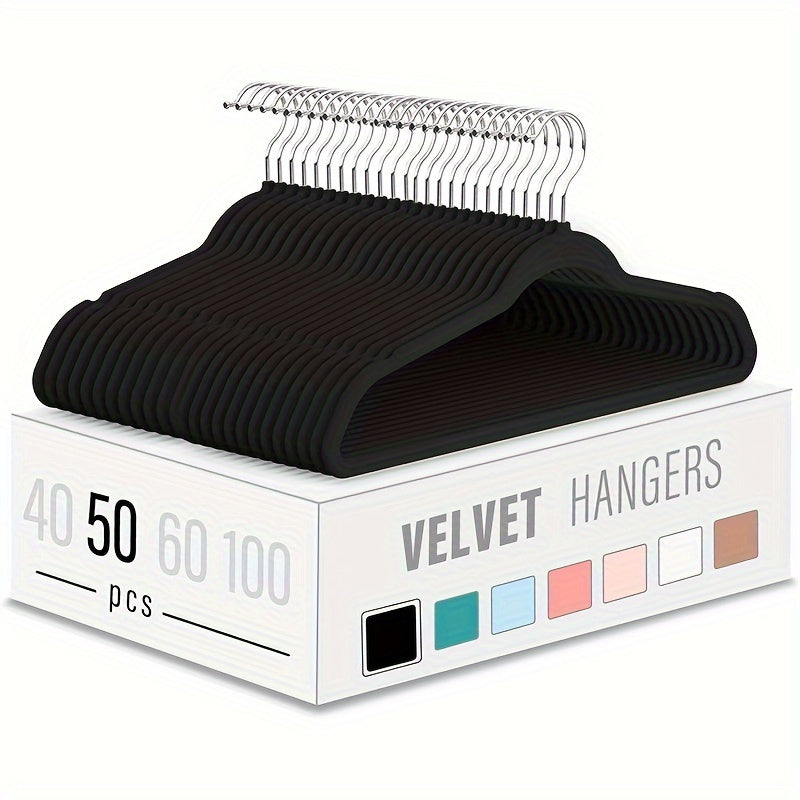 Get a 50/30 pack of Premium Velvet Hangers, perfect for coats, pants, and dress clothes. These heavy-duty hangers are non-slip and space-saving, making them a great addition to your closet.