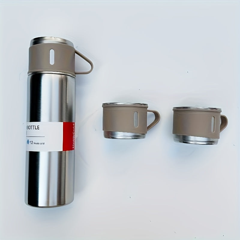 500ml Stainless Steel Vacuum Insulated Flask Set with 2 Cups for Hot and Cold Beverages - Perfect for Business Travel and School