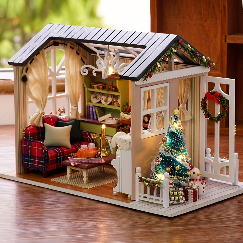 DIY Wooden Miniature House Kit with Furniture and 3D Puzzle Craft Set, Ideal Gift for Valentine's Day and Birthdays, Promotes Educational Patience and Skill Development.