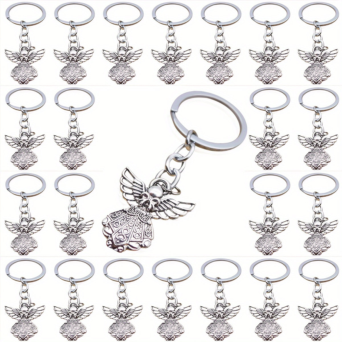 Guardian Angel Keychain Set of 50 - Elegant Silver Angel Keychain with Pendant, Perfect for Female Funeral Party Gifts and Handmade Keychain Crafts