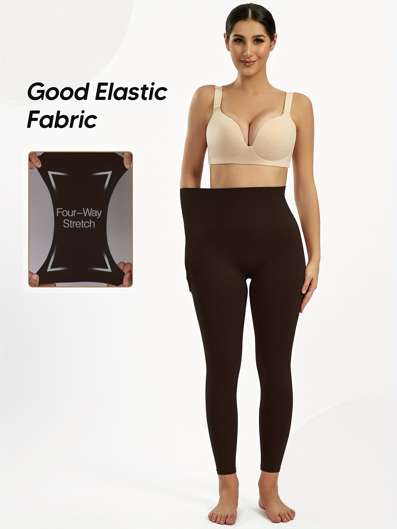 High waist shaping leggings for women, offering tummy control and butt lifting. Ideal for running, yoga, and casual wear. Brown seamless design is comfortable and breathable.