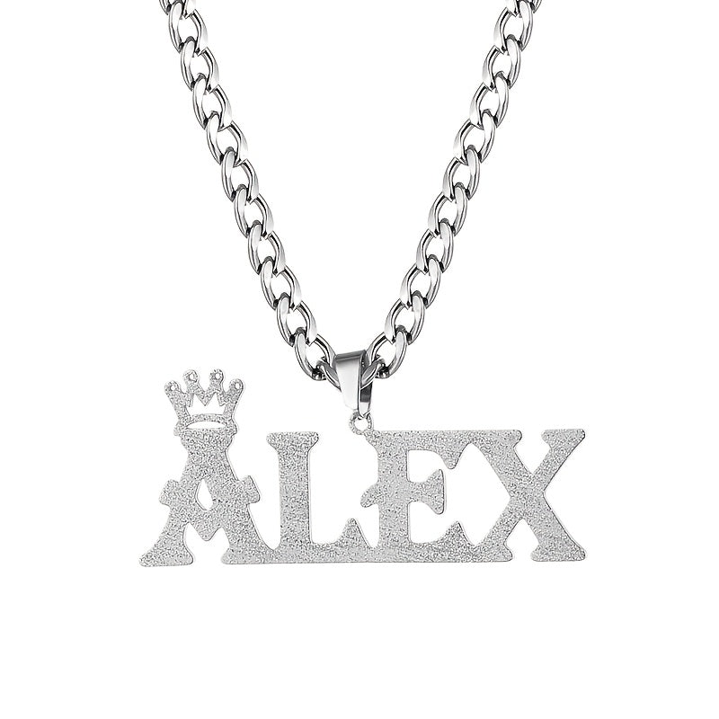 Personalized Name Necklace with Crown Pendant - made from stainless steel with a matte finish. Silver plated and perfect for adding a simple touch of style to your vacation wardrobe. Suitable for both men and women, this necklace also makes a great