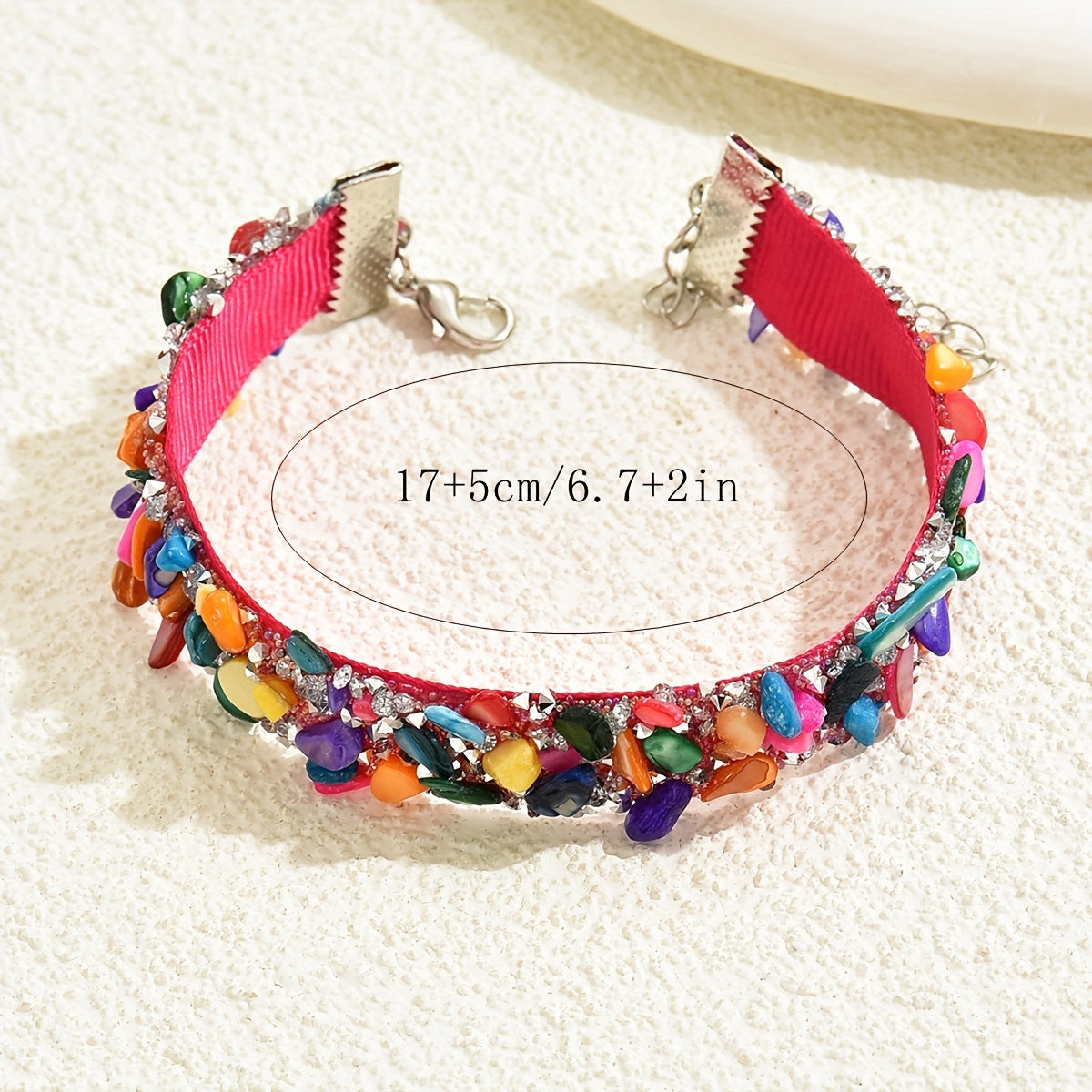 Boho-inspired Wide Bangle Bracelet with Colorful Inlaid Shiny Faux Gems and Rhinestones, Elegant Hand Jewelry Piece