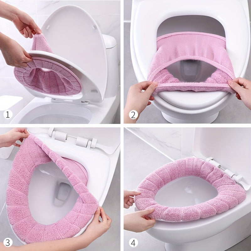 Soft and colorful toilet seat cover for winter warmth, ideal for home and dorm use, made of easy-clean polyester.