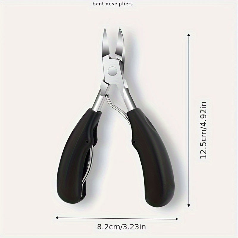 Stainless steel nail clippers with sharp curved blade and ergonomic handle for thick and ingrown toenails. Includes nail file. Suitable for men and women.