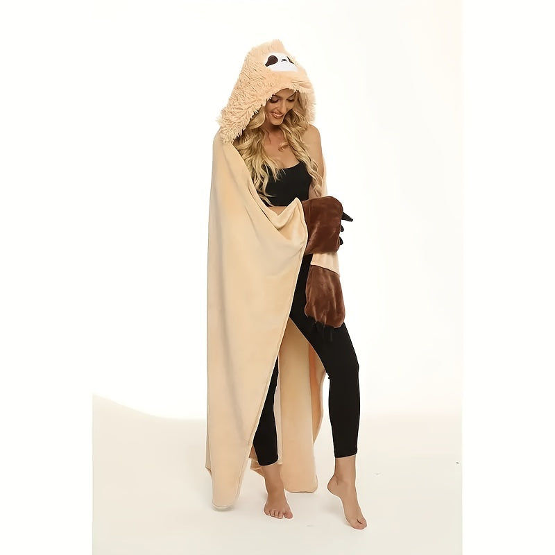 Soft and Fluffy Hooded Sloth Wearable Blanket for Women - Cozy with Large Pockets for Snuggling & Napping, Machine Washable, Made of Polyester, Size: 149.86x129.54 cm