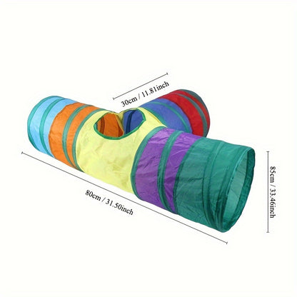 Foldable cat tunnel also suitable for dog training, storage, and interactive play with pet toys.