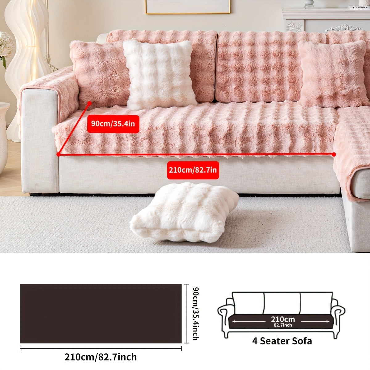 1pc Thick Plush Sofa Cover - Imitation Rabbit Material, Perfect for Winter, Protects Furniture in Bedroom, Office, Living Room.