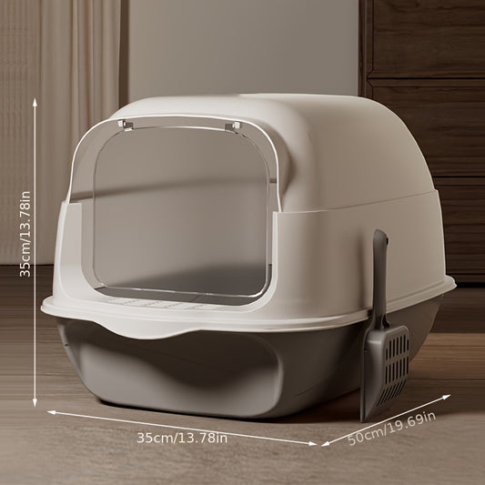 New enclosed cat litter box with scoop for all body types of cats, odor-blocking, leak-proof, splash-resistant, easy-to-clean pet toilet made of durable silicone and PP material.