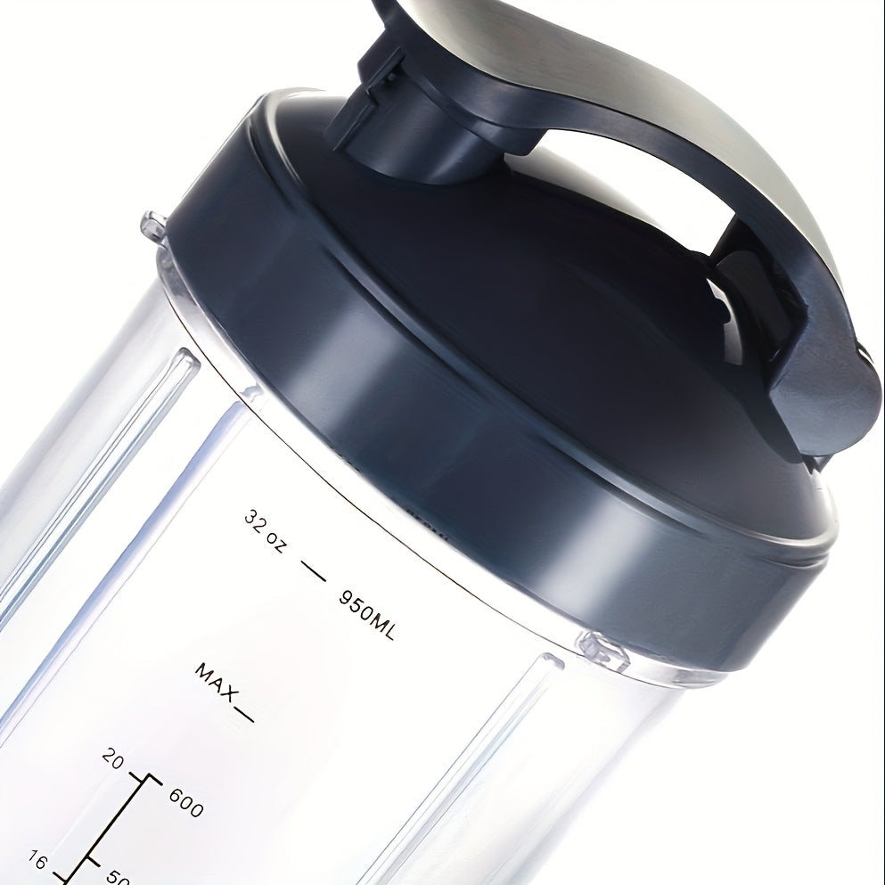 This Nutribullet Blender Accessory is a 32oz Blender Cup with a convenient Flip-Top Lid. It is a compatible replacement part for 600W and 900W models, ensuring a perfect fit. The cup is BPA-free and can be safely cleaned in the dishwasher for your