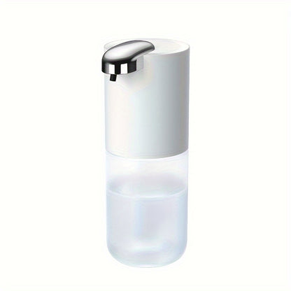 Wall-mounted 380ml Soap Dispenser with USB rechargeable battery offers touchless hand & lotion pump operation. Made of plastic with multi-level foaming press for bathroom use.