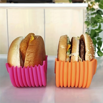 Set of 4 silicone hamburger clips for portable, no-contact storage and easy washing.