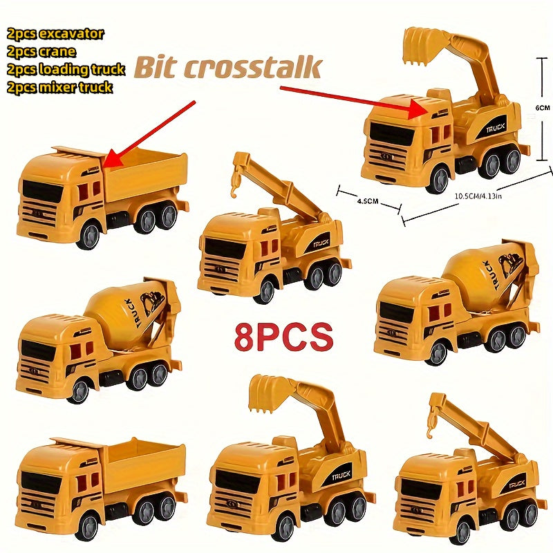 8-piece set includes excavator toy, construction vehicles, and inertia-powered excavator combination - great for learning about transportation tools and as a gift option.