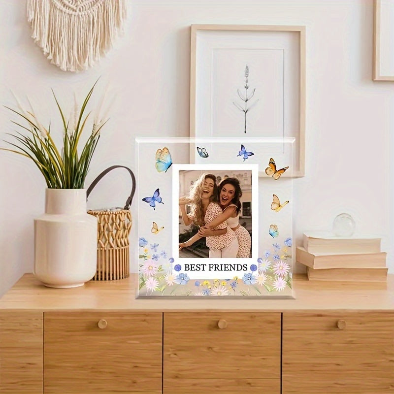 Stylish Acrylic Best Friend Photo Frame Plaque featuring a Butterfly Design - Ideal for Decorating Your Desk, Celebrating Birthdays, Graduations & Mother's Day Gifting