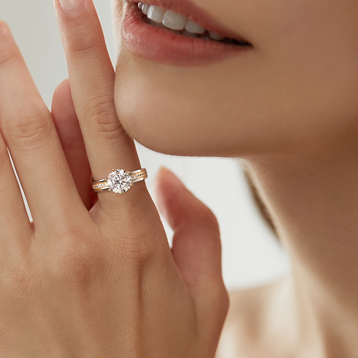 A luxurious ladies' jewelry gift featuring a 2-carat Mozambique Stone engagement ring made of hypoallergenic 925 sterling silver. Complete with a promise ring, eternal ring, anniversary ring, and Valentine's Day ring.