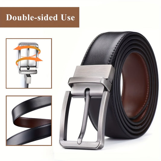 High-quality genuine leather men's belt with a versatile needle buckle design.