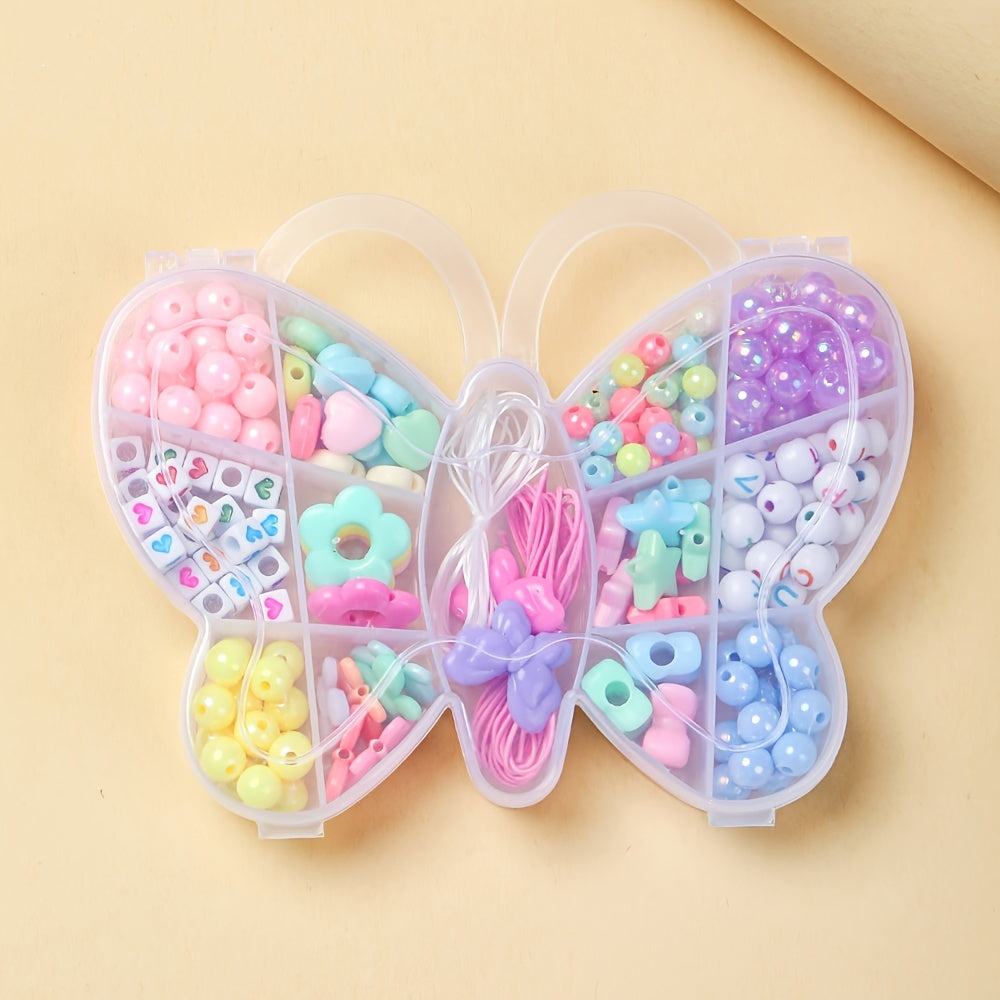 Butterfly Box containing a kit of Acrylic Heart, Star, and Flower Beads to create beautiful bracelets and necklaces as a birthday gift craft.