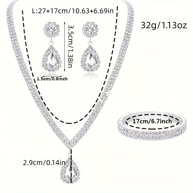 Elegant 4-piece Jewelry Set including Earrings, Necklace, Bracelet, and Inlaid Rhinestone for Perfect Evening Party Decor and Wedding Accessories.