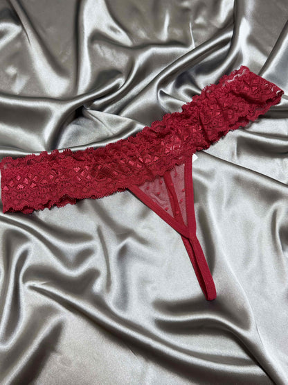 Sexy red polka dot lace thong for Valentine's Day.