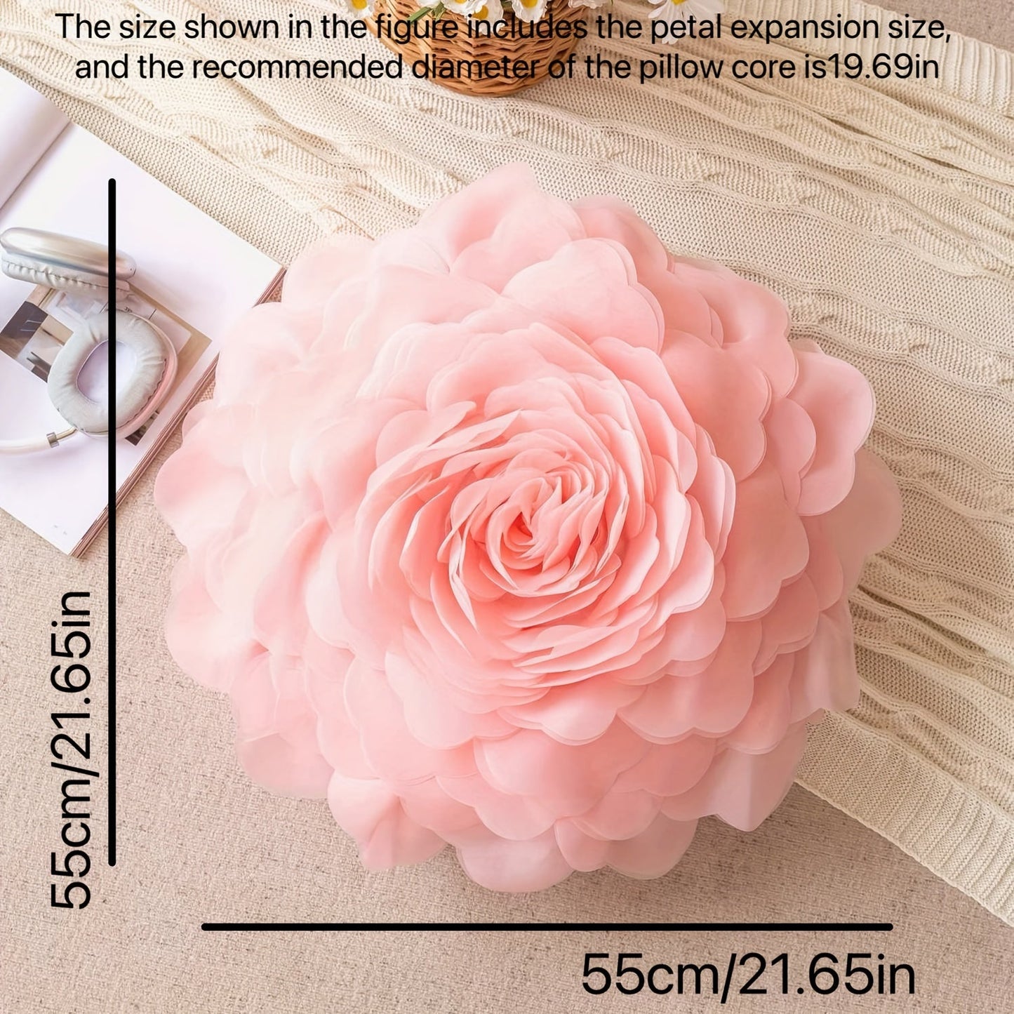 3D Princess Style Tulle Flower Throw Pillow Case in Light Luxury, Perfect for Bedroom or Living Room Décor. Ideal Halloween or Christmas Gift.