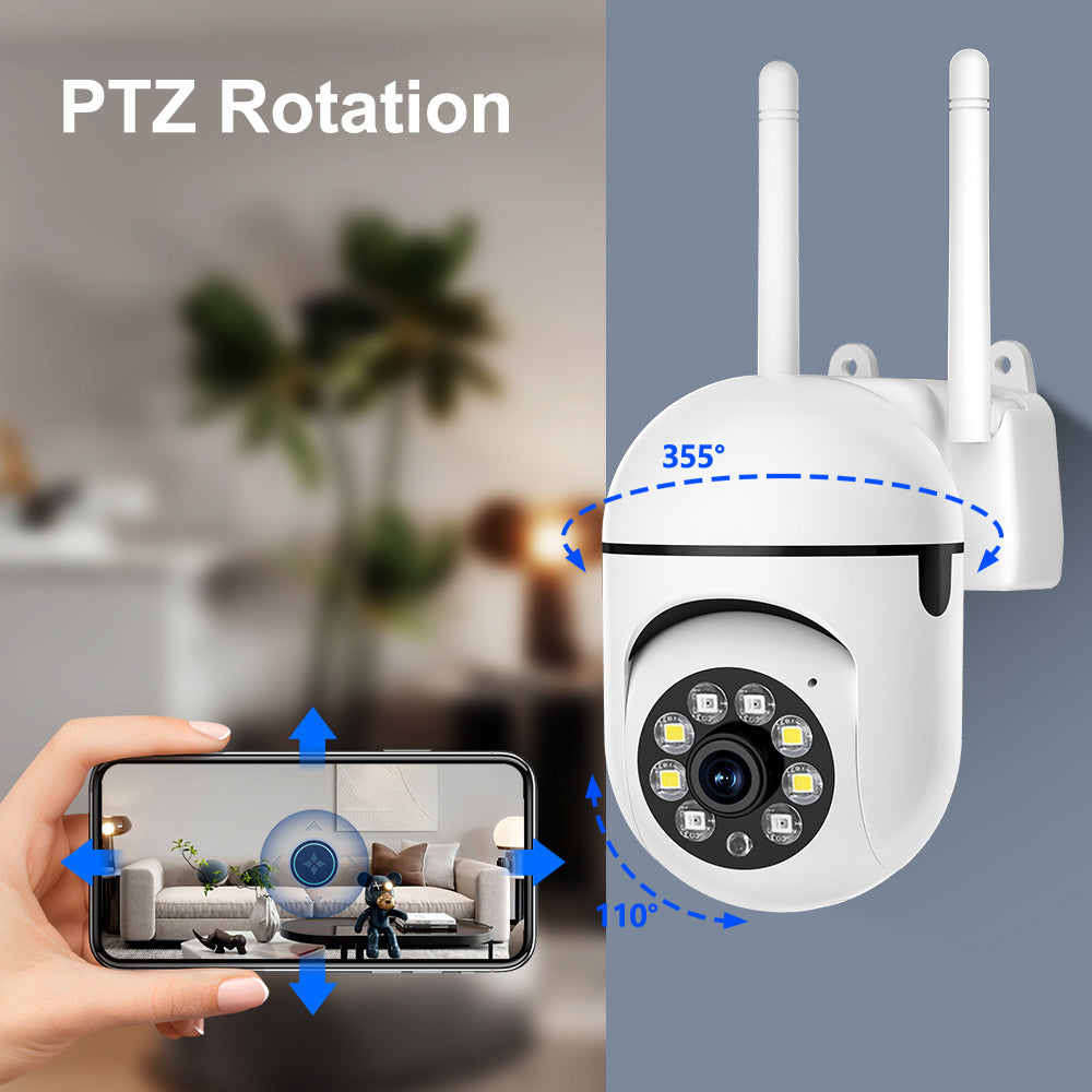 Wireless Outdoor Security Camera with 1080P Resolution, 5G/2.4G Wi-Fi, Smartphone App Control, 355° Pan/Tilt, Color Night Vision, 2-Way Audio, Waterproof, Motion Detection - USB Powered (No Battery Required)