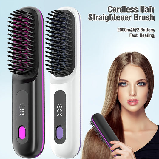 GENAI Cordless Hair Straightener Brush with Negative Ion Technology for All Hair Types - Rapid Heating, Lightweight, USB-C Rechargeable, Anti-Scald, Digital Display