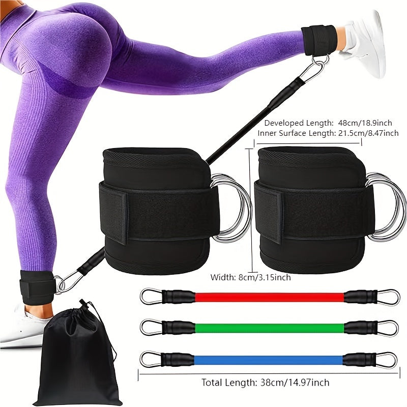 5 ankle resistance bands with straps for leg and hip training, muscle exercise, and yoga.