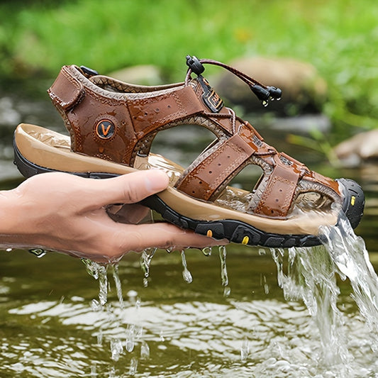 Summer 2024 Leather Sandals: Breathable, Non-Slip for Hiking and Beach Sports, Casual Outdoor Footwear with Adjustable Laces