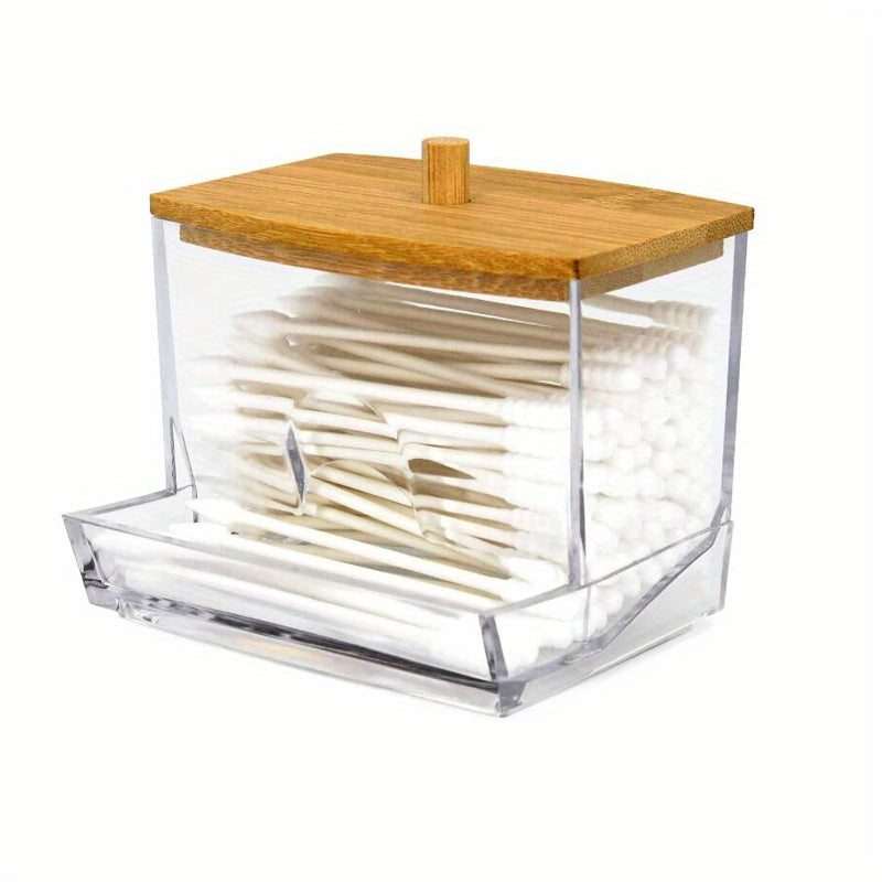 1pc 8oz Swab Holder, Buds Ball Dispenser, Bathroom Canister, Clear Apothecary Jar, Storage Bins for Home Organization