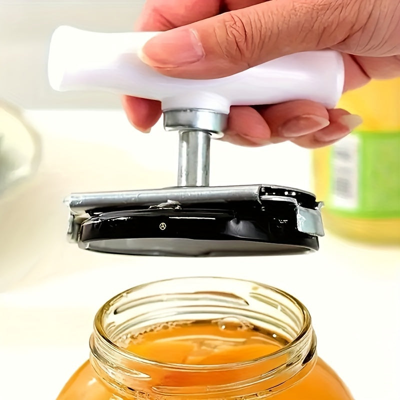 Stainless steel jar opener with adjustable grip for easy lid opening - essential kitchen tool.