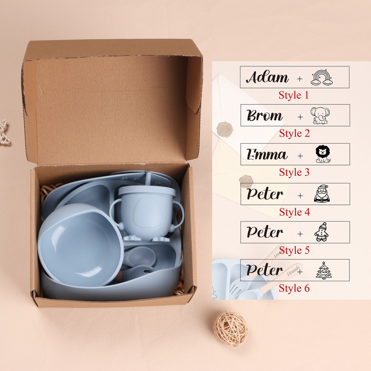 Customized Silicone Feeding Set - Personalized Weaning Set with Child's Name, Including Bowl, Cup, Bib, Spoon, and Fork - Perfect Baby Shower Present for Children Ages 3-6