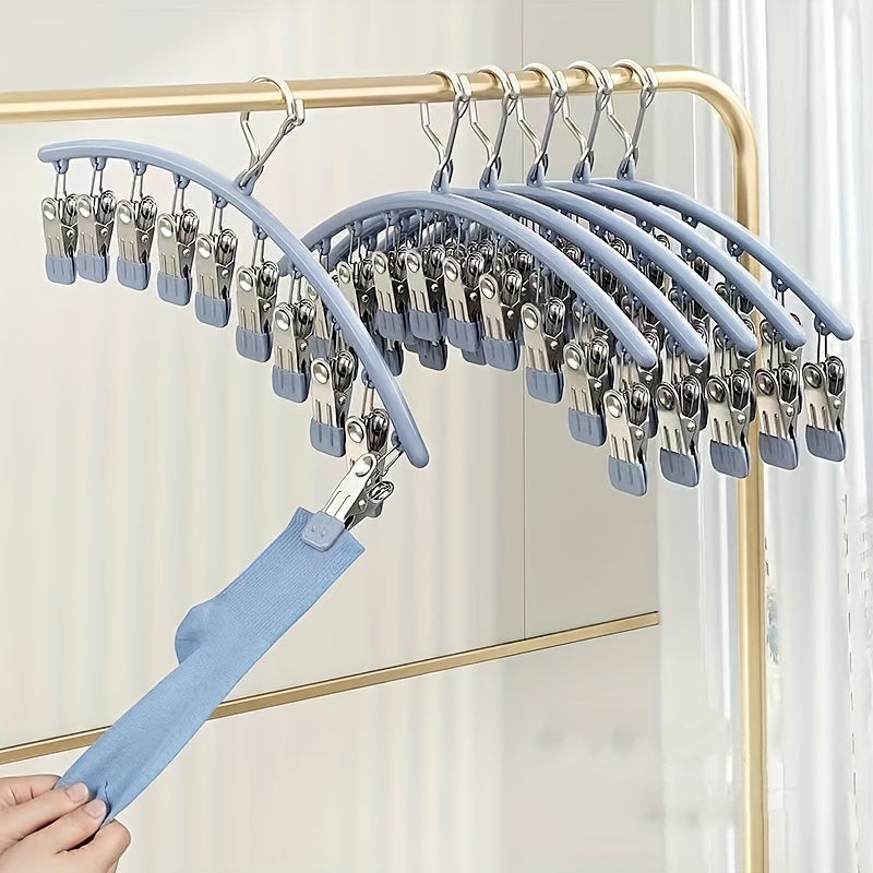 Curved Stainless Steel Sock Rack with Multifunctional Drying Rack, Fully Plasticized Clothespin Sock Hanger, Traceless Clip for Hanging Clothes at Home