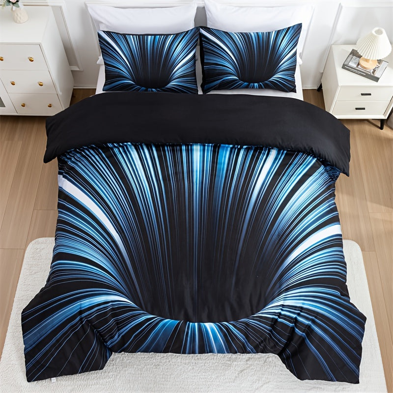 Get the 3-piece 3D Vortex Quilt Cover Set today! This set includes one quilt cover and two pillowcases (pillowcases do not include core). Featuring digital printing technology for high definition printing, this set is made from 100% polyester fiber