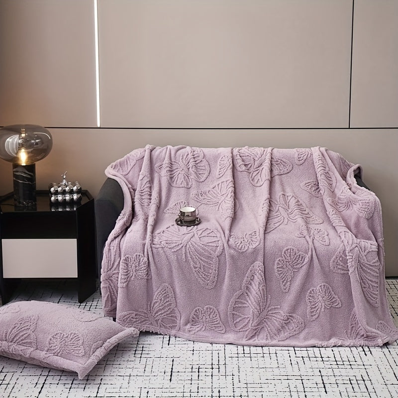 Butterfly Purple Throw Blanket with Jacquard Design and Taffeta Material - Ideal for Bed, Sofa, or Couch - Multifunctional and Stylish Blanket