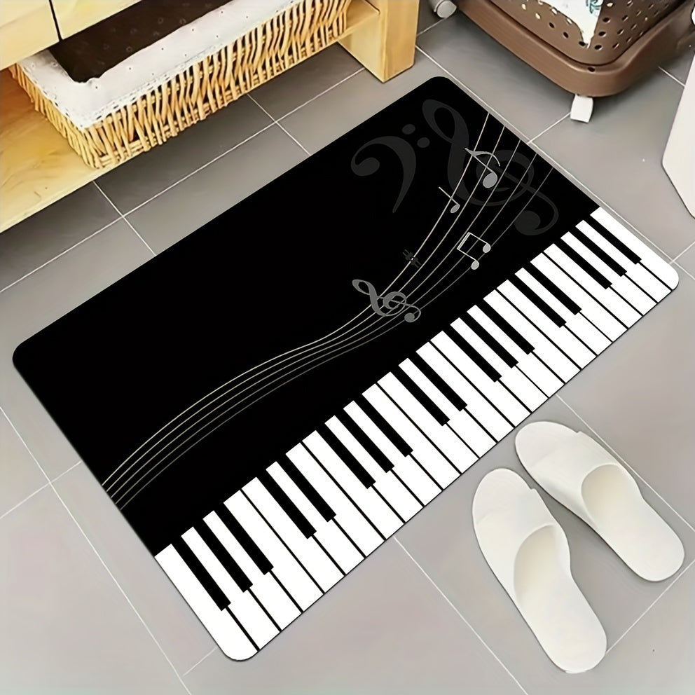 Piano Key Kitchen Floor Mat, Non-Slip and Oil-Proof with Flannel Softness, Waterproof and Dirt-Resistant. Machine Washable for Easy Cleaning. Perfect for Entrances, Kitchen, Living Room, Laundry, Bathroom. Decorative and Water-Absorbing Mat.