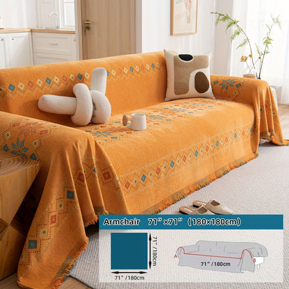 Boho-style sofa cover for all seasons with non-slip feature, suitable for bedroom, office, living room, and home decor.