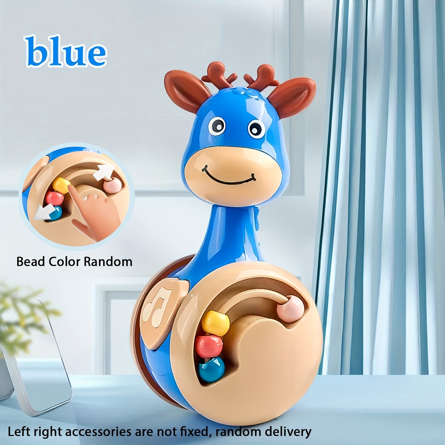 Fawn sliding tumbler rattle toy made of ABS material, ideal for young learners, encourages interactive play and development.