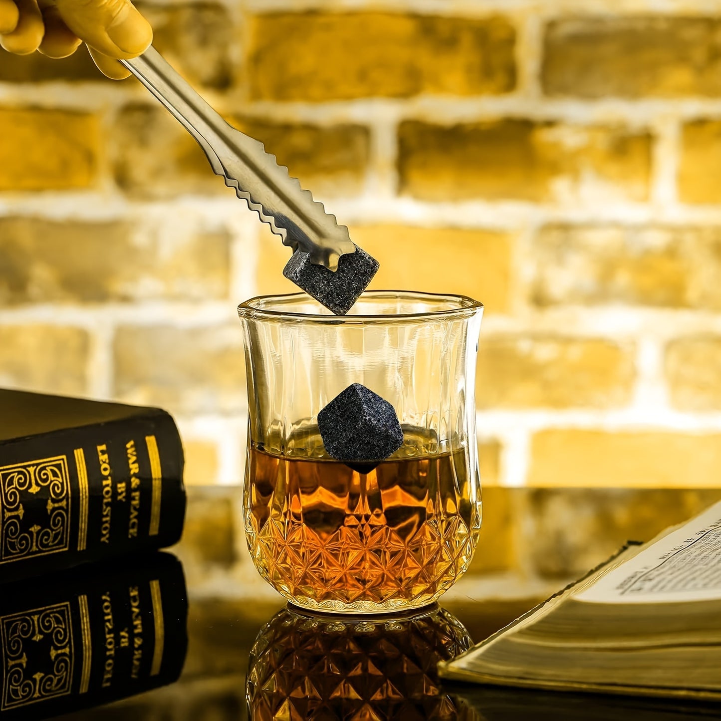 Whiskey set with stones, ice wine stones, tumbler, and chilling rocks in wooden box. Perfect gift for men on Father's Day, anniversary, or birthday. Ideal for wine enthusiasts.