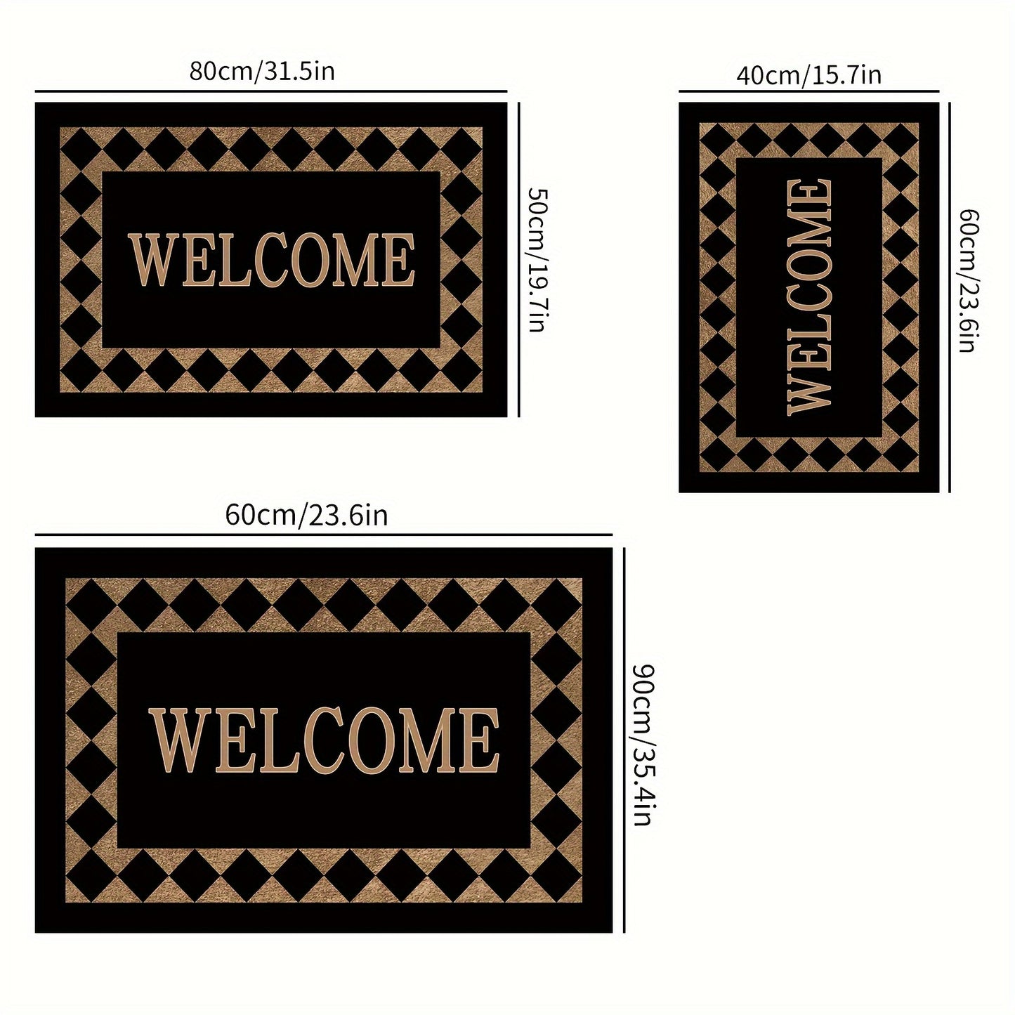 Modern fashion welcome doormat with machine washable, non-slip, and durable features. Made from 100% polyester for soft comfort. Perfect for entryway home decor.