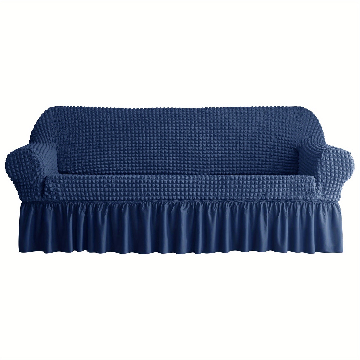 Non-slip elastic sofa cover with skirt for home decor.