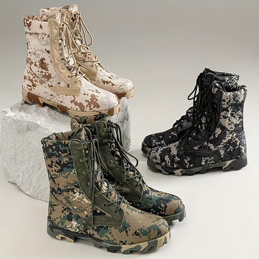 Men's Mid-Calf Hiking Boots with Anti-Slip Camouflage Design.