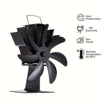 Black Versatile 7-Blade Fireplace Fan - A High-Quality Heat Powered Stove Fan that is Portable, Ideal for Indoor and Outdoor Use.